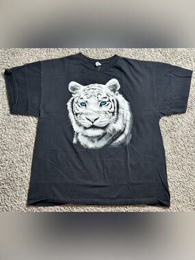 Delta Black Tee with White Tiger and Blue Eyes